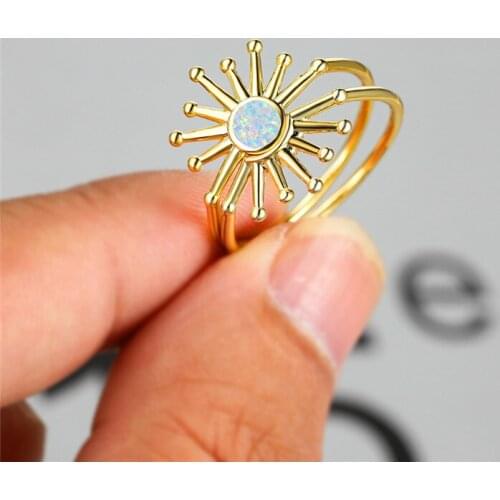 Luxury Female White Opal Small Ring Set Charm Gold Color Thin Wedding Earrings Cute Round Stone Sun Engagement Rings For Women