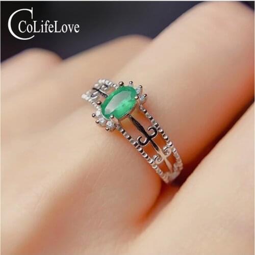CoLife Jewelry 100% Natural Emerald Ring for Office Woman 4*6mm SI Grade Emerald Silver Ring Fashion Gift for Girl