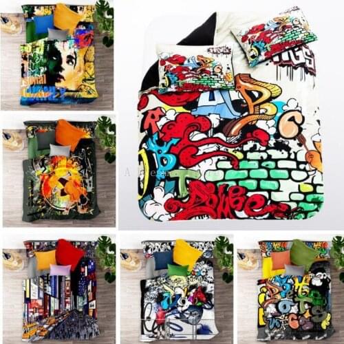 Hip Hop Street Culture Wall Bedding Set Graffiti Art Spray Artwork Image Decorative Duvet Cover With Pillowcases For Teens