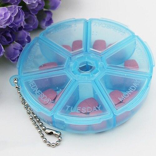 Round Shape 7 Grids Weekly Medicine Pill Tablet Plastic Storage Box Dispenser Holder Organizer Case Container Travel Health Care