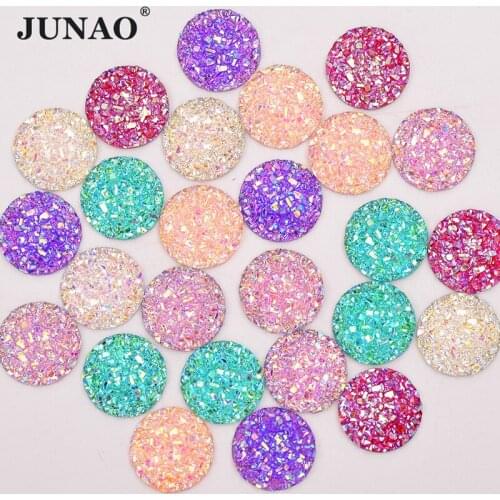 JUNAO 50pcs 12mm Colorful Round Rhinestone Applique Flat Back Resin Crystal Gems Non Sewing Stones For Wedding Dress Decoration