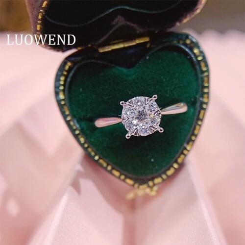 LUOWEND 100% Real 18K White Gold Rings AU750 Wedding Ring 0.30 CT Luxury Design Real Natural Diamond Ring for Women Engagement
