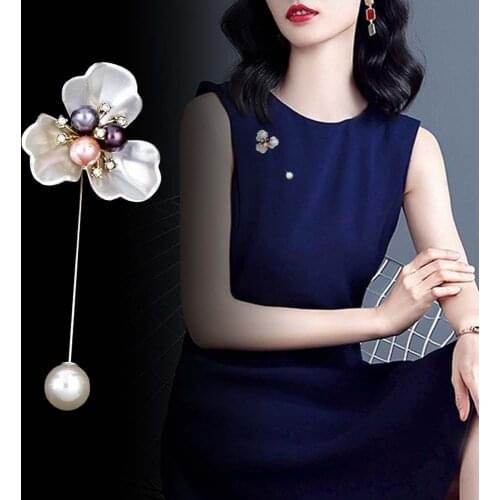 Sweater Brooch 2021 Fashion New Flower Corsage Camellia Long Needle Pin For Women Sweater Shawl Shirt Collar Accessories