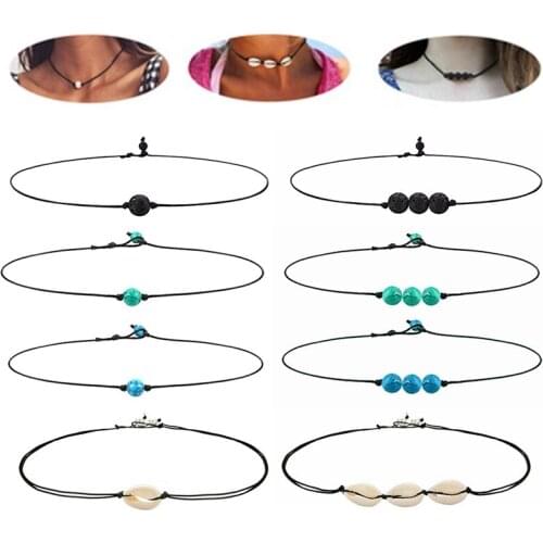 New Fashion Necklace Imitation Pearl Shells Pendant Necklace Leather Cord Womens Wholesale Choker Necklace