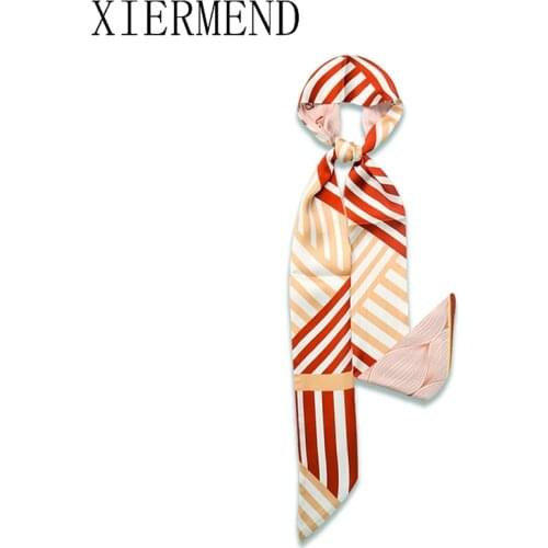 New 2021 small striped strip scarf hair fairy wrist ribbon long silk scarves female Korean style women skinny scarf headband