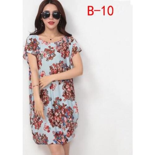 New Arrivals Soft Elegant Women Flower Printed Dresses Ice Silk Beach Dress Loose Casual O-neck Free Size Female Clothings Gifts