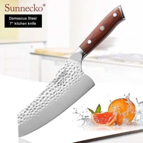 Sunnecko Premium 7" Cleaver knife German 1.4116 Steel Hammer Blade Kitchen Knives Rosewood Handle Razor Sharp Meat Slicer Knife
