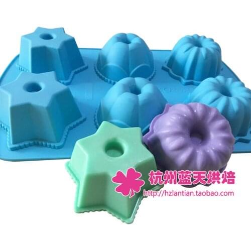 Wholesale/retail,free shipping , 6 hole silicone mould cake mold Combination of three flowers Star grunt mold