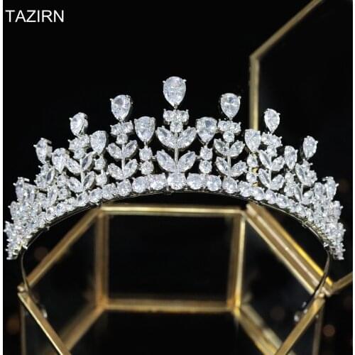 Princess Zircon Crowns Tiara Headpiece Zirconia Rhinestones Crystal Royal Queen For Pageant Party Bridal Jewelry
