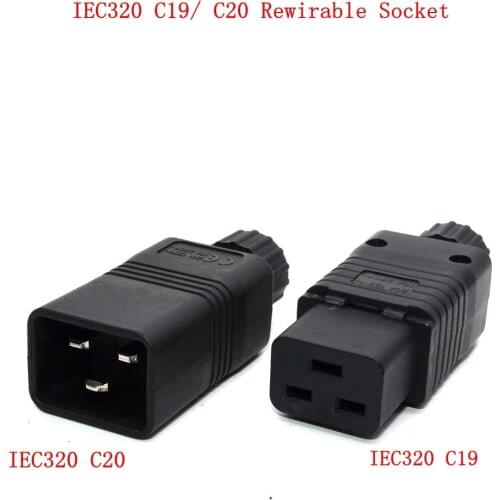 Black 16A CE Copper IEC320 C19 C20 UPS PDU Power Rewirable Connector 3P Assemble Wire Receptacle Male Female Convert Socket Plug