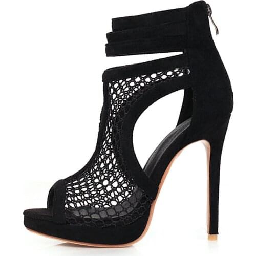 Peep Toe Mesh Sandals Women Sexy Summer Shoes Breathable Cool Spring Party High Heel Ankle Boots For Women Large Size 45