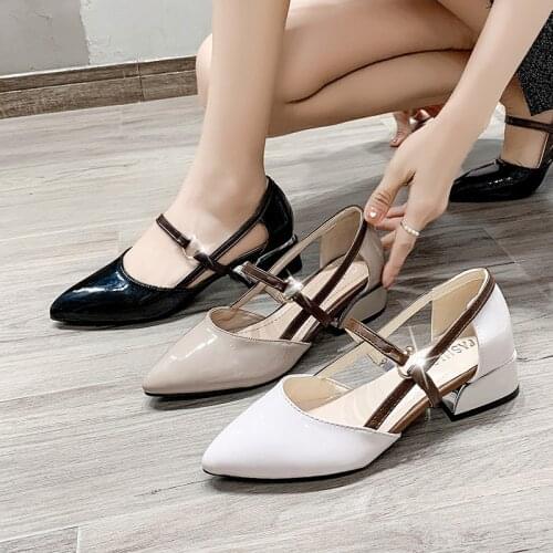 Fashion Pointed Toe Sandals Womens Thick Heel New French Retro Mary Jane Sandals Heels for Women Zapatos De Mujer Shoes Woman