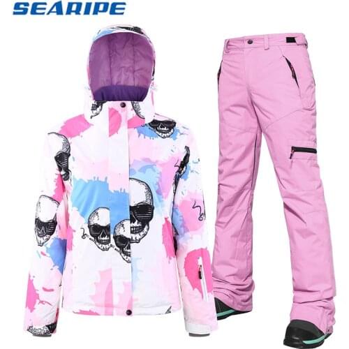 SEARIPE Brand New Womens Ski Suit Ski Jacket + Pant Scrawl Style Female Snowboarding Set Snowboarding Coat and Trousers Women