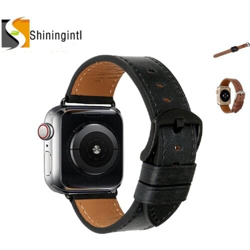 Smochm Genuine Leather Replaced Band Strap for Apple Watch Series 4 Series 3 Series 2 42mm 44mm Nike Hermes Edition Black