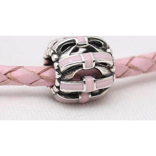Authentic S925 DIY Jewelry Sweet Sentiments Charm fit Lady Bracelet Bangle Lady Gift Pink Enamel Bead