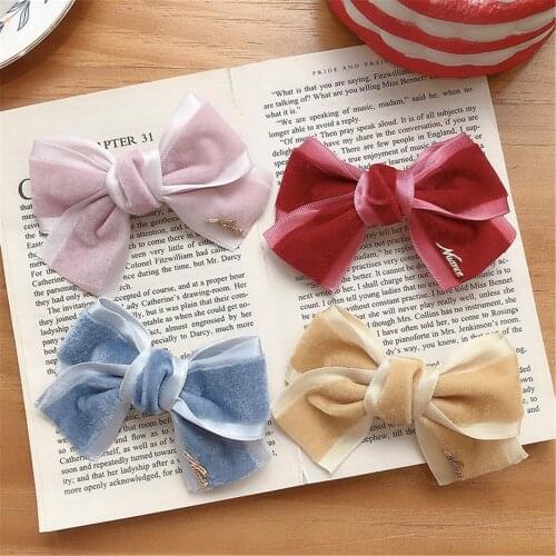 2Pcs Hair Clips Brooches Girls Cute Hairpins Women Japanese Retro Handmade Women Velvet Large Bowknot Hairpin Small Clip Set
