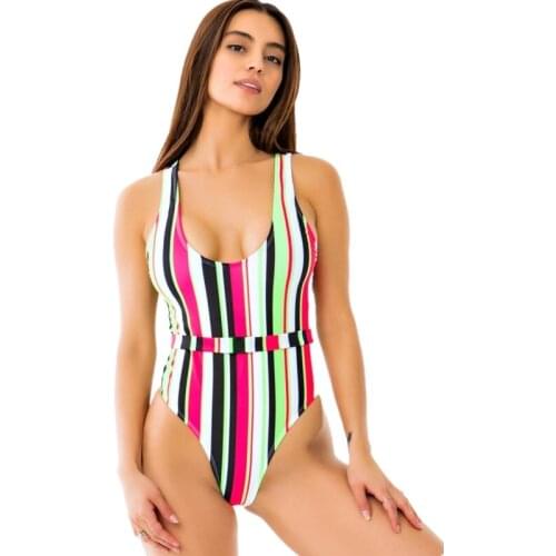 Womens Striped Swimwear 2XL Bikini One-piece Swimsuits Monokini Ladies Sexy Swim Bodysuit Summer Belt Bathing Suit Beachwear May
