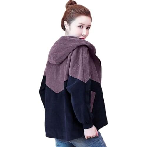 Spring AutumnNew Women Jacket Corduroy Windbreaker Female Korean Version Loose Matching Hooded Windbreaker Coat Female TopsR1375