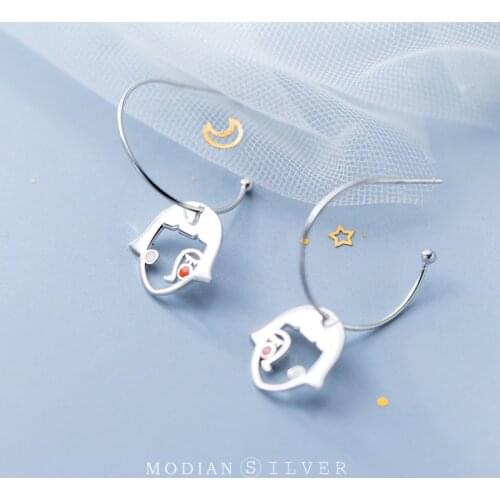 MODIAN New Cute Girl Face Hoop Earring for Women High Quality 925 Sterling Silver Hook Earring Fashion Original Fine Jewelry