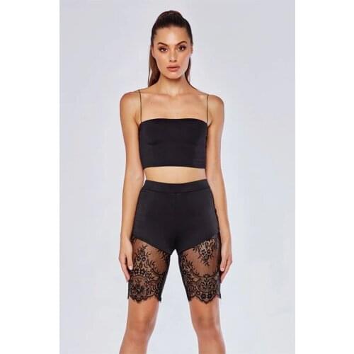 2020 Tank Tops Fashion Women Sexy Summer Black Camisole Vest Lace Flower Short 2pcs Summer Sleeveless Crop Tops HB212