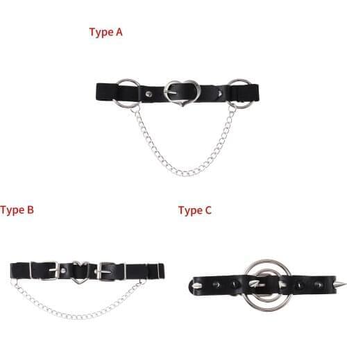 Women Sexy Heart Leg Ring Garter Belt Tight Suspenders Lingeriees Elasticity Leather Metal Chain Harness Punk Style Garters Belt