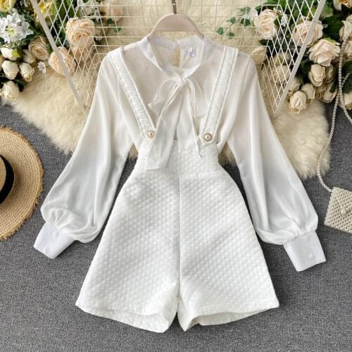 WEIHAOBANG 2021 New Women Long Sleeve Shirt Chiffon Pure White Versatile Backpack Pants Fashionable Two-piece Set Office Attire