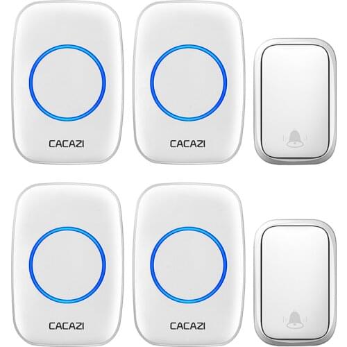 CACAZI Home Wireless Self-powered Doorbell No Battery Call Ring Bell US EU UK Plug 2 Transmitter 4 Receiver 60 Chimes 0-110 dB