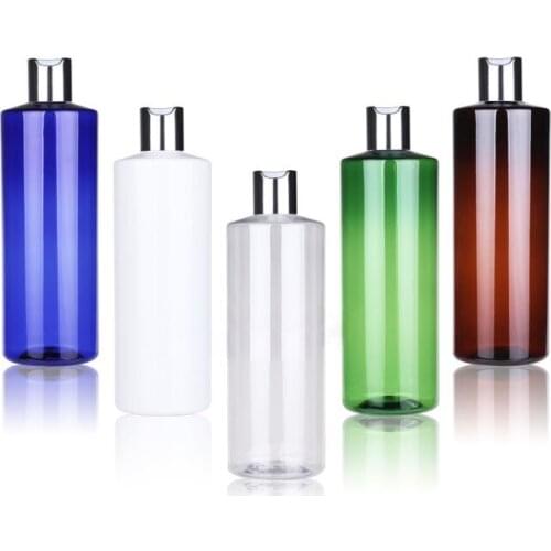 500ML X 24 White Empty Plastic Shampoo Toner Bottle With Silver Disc Cap PET Refillable Body Lotion Cream Liquid soap Bottles