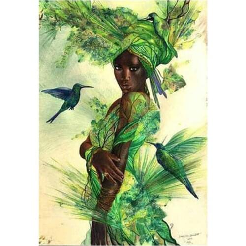 5D DIY Full Round Diamond Painting African Woman & Hummingbird 3D Embroidery Cross Stitch Rhinestone Mosaic Home Decor Art Y262