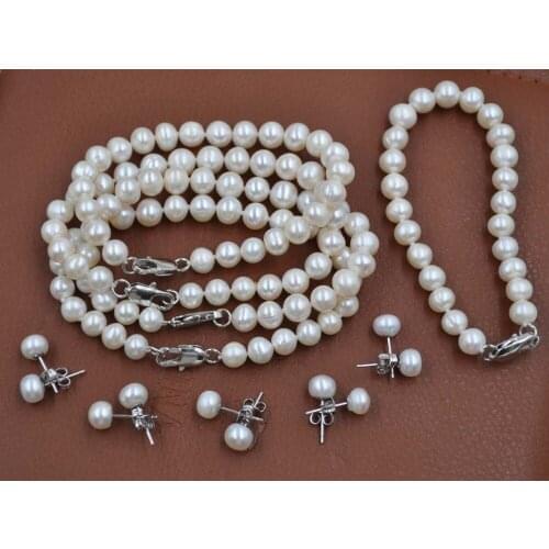 100% real freshwater pearl sets bracelet and studs earring s925 can customized white or black