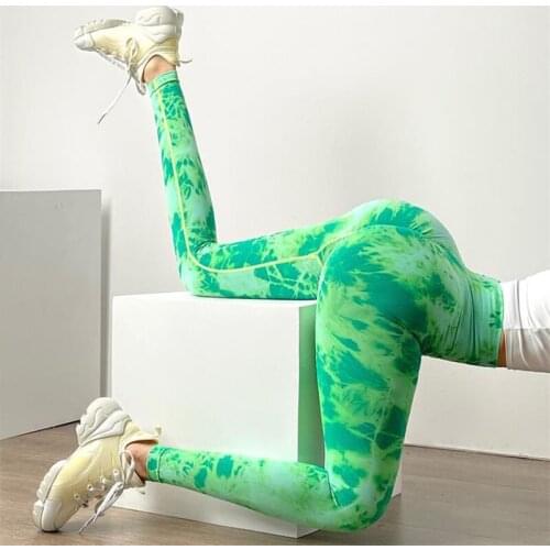 New Style Yoga Pants Tie-Dye High Stretch Seamless Knitted Peach Hip Womens Daily Exercise and Fitness Sexy Hip Tights