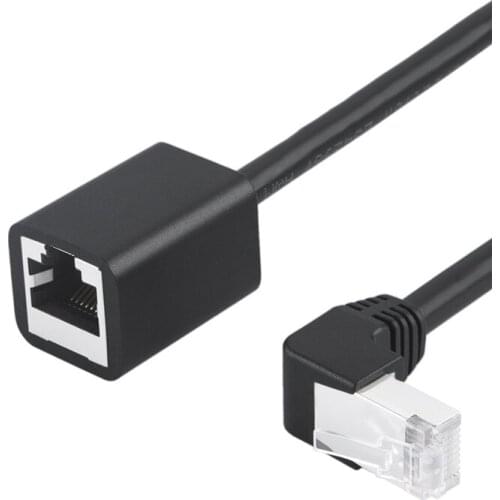 Cat6 Shielded Extension Cable Male/Female Down Angle,FTP Cat6 Ethernet Cord Patch Cable,Gold Plated Contact,0.5m(1.64FT) Black