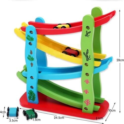 Wooden Four-story Ladder Gliding Car Track Wooden Slides Speeding Childrens Educational Toys Scooter 2021
