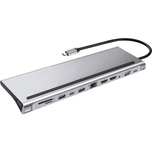 12-In-1 USB Type-C Hub to Dual Rj45 Multi USB 3.0 Power Adapter Docking Station for Laptop Support Pd Transmission A6HE