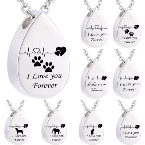 Electrocardiogram Waterproof Teardrop Cremation Urn Necklace Memorial Keepsake Jewelry - Engraved I love You Forever
