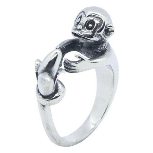Drop Ship Monkey Eating Banana Ring 316L Stainless Steel Mens Women Fashion Steel Openning Style Money Ring