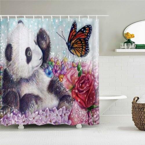 Creative cartoon animal pattern panda puppy art shower curtain waterproof bathroom layout home decoration