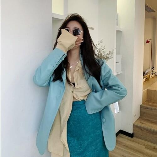100% Spring Leather Jacket Women Blue Korean Style Real Sheepskin Coat Fashion Autumn Womens Clothing Jaqueta De Couro WPY3875