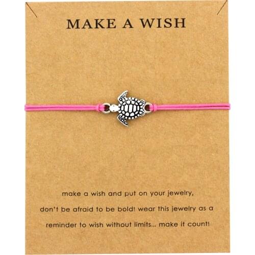 Summer Beach Style Jewelry with Message Card Gold Silver Turtle Make a Wish Tortoise Sea Turtles Charm Bracelets for Women