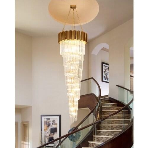 Luxury Modern Crystal Chandelier For Staircase Loft Gold Stainless Stee Crystal Light Fixture Villa Lobby Living Room Decor