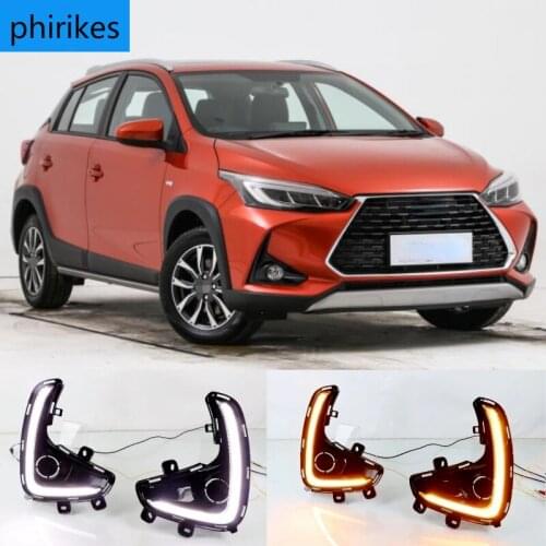 2PCS LED Daytime Running Light For Toyota Yaris 2020 2021 Dynamic Turn Yellow Signal Relay Car 12V LED DRL Day Light