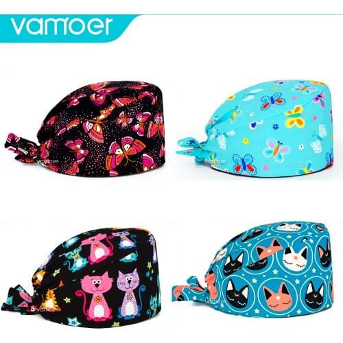 High quality Cotton cat print scrub caps nurse medical cap Pet veterinary hat nurse accessories scrub hat Health service cap