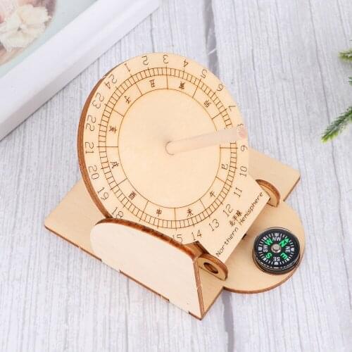 1pc Equatorial Sundial Clock Wooden Scientific Model DIY Teaching Aid Educational Toys for Kids