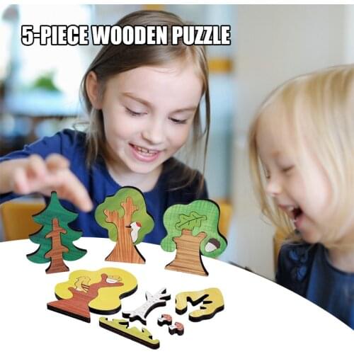 2020 Kids Wooden Puzzle Building Blocks Children Educational Forest Trees Jigsaw 3D Cartoon Puzzle Block Board Sensory Toy