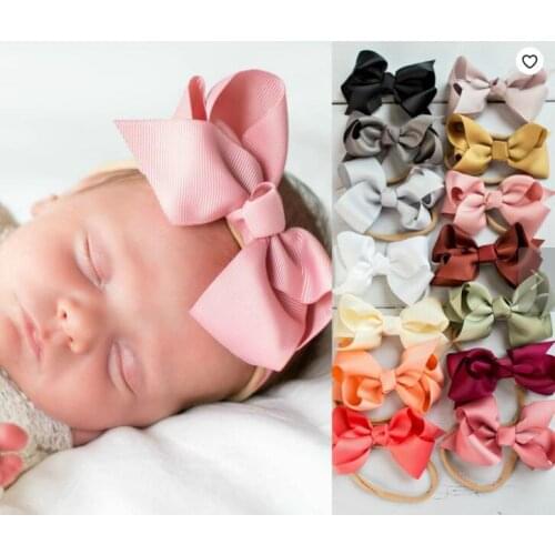 36pc/lot Newborn Nylon Headband,5inch Solid Ribbon Hair Bow Headbands,Kids Bows Elastic Headbands Hair Accessories