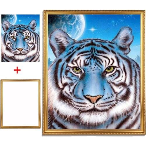 Framed 5D DIY Diamond Painting Tiger Rhinestone Art Diamond Embroidery Animal Cross Stitch Mosaic Home Decor Gift