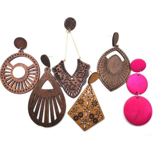 African Wooden Earrings can mixed 6 designs
