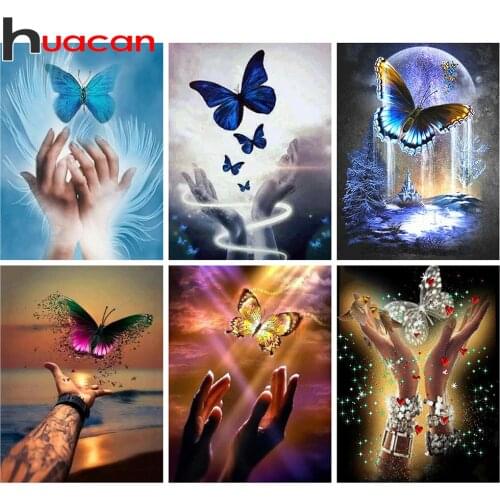Huacan 5d Diamond Painting Butterfly Art Kits Diamond Mosaic Cross Stitch Hand Embroidery Decor For Home