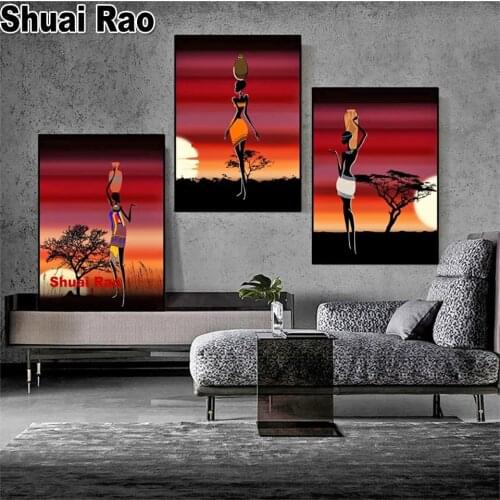 5d Diy Diamond Painting Triptych African Women Handmade Gift Full Square/Round Diamond Embroidery Portrait Home Decor