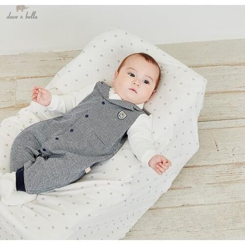 DBH16321 dave bella spring new born baby boys fashion plaid patchwork jumpsuits infant toddler clothes children romper 1 piece